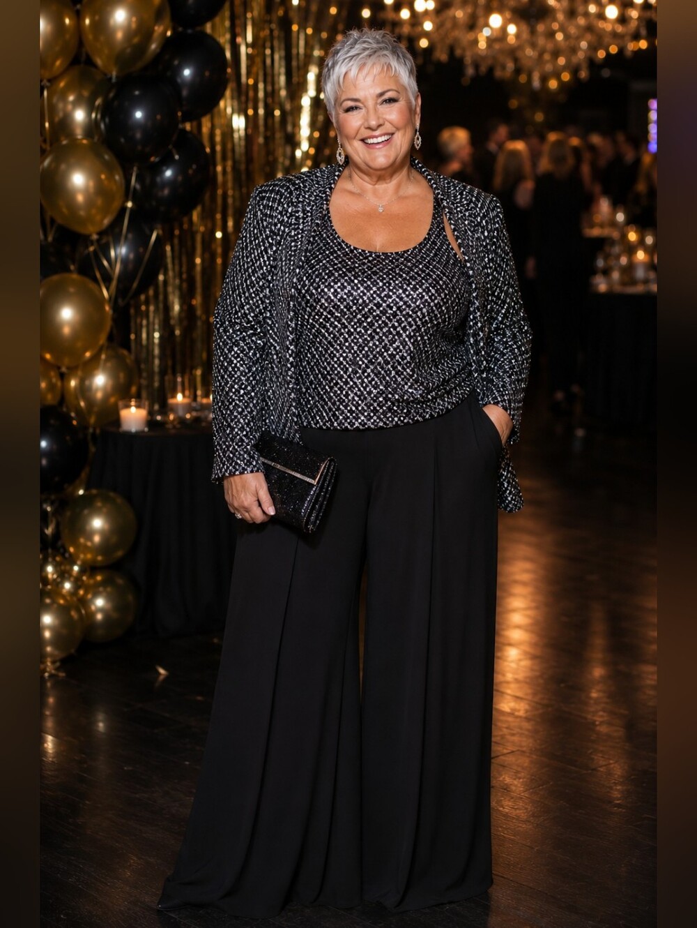 Alex Evening Plus Size 3x: 3pc Black Sparkly Evening Blazer-Tank-Pant Set